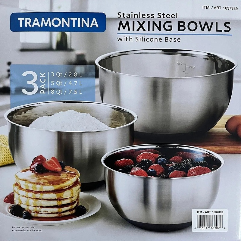 Stainless Steel Mixing Bowls with silicone Base 3 pack