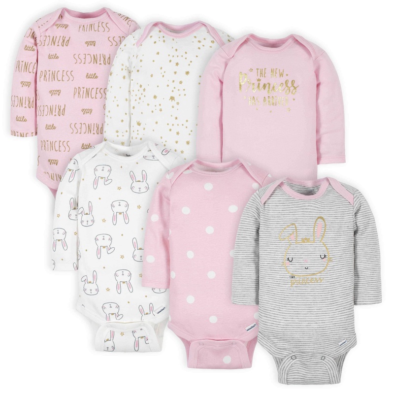 6-Pack Baby Girls Princess Long Sleeve Onesies Bodysuits