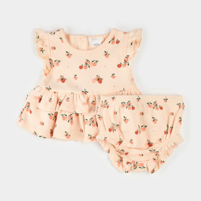 Agrumes Print Coral Ribbed Outfit Set