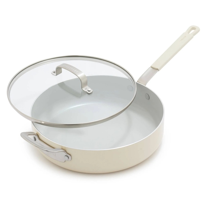 4.5qt Ceramic Nonstick Aluminum Saute Pan with Lid Cream