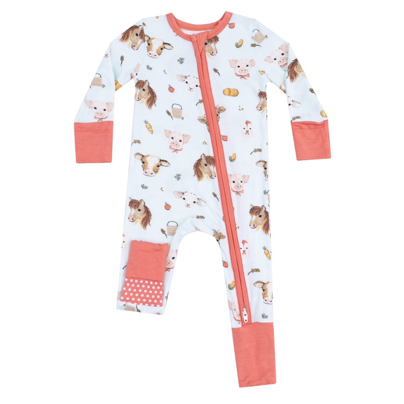 Angel Dear – Two-Way Zipper Romper – Vintage Animal Faces (Blue)