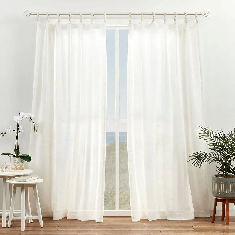 Duncan Polyester 54 in. W X 96 in. L Natural Braided Tab Top Sheer Curtain (Double Panel)