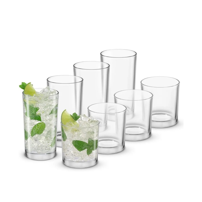 JoyJolt Alain Drinking Glasses Highball Double Old Fashion Glass Drinkware, Set of 8