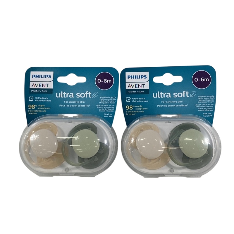 Philips Avent Ultra Soft Pacifier, 4 Pack, 0-6 Months, Sand/Green