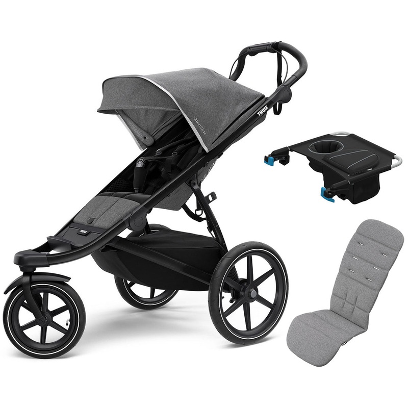 Thule Urban Glide 2 Single Jogging Stroller + Seat Liner + Organizer Sport Bundle – Grey Melange