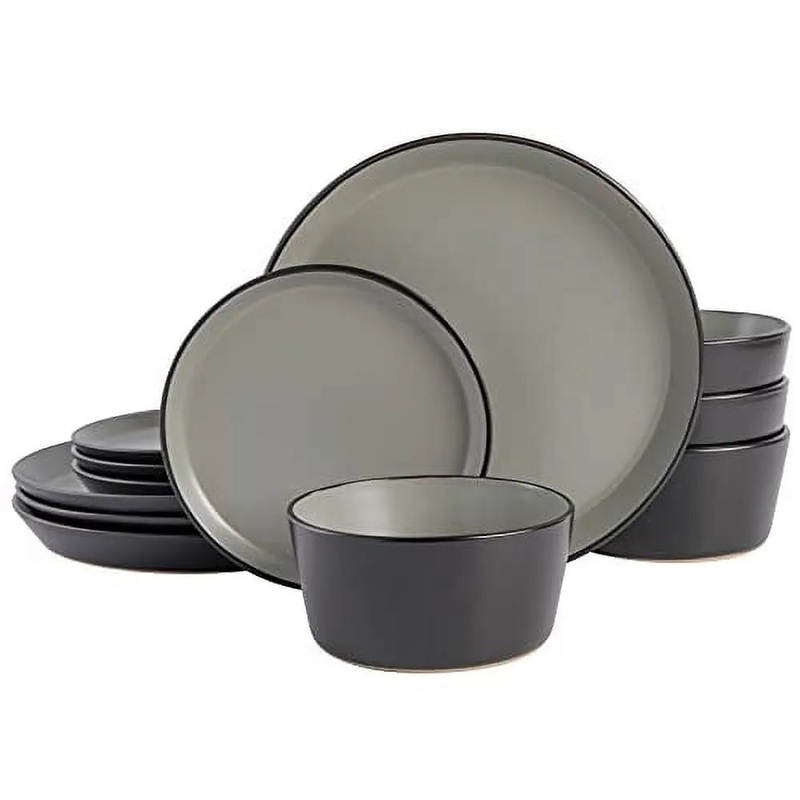 Soho Lounge Rachel 12-Piece Coupe Dinnerware Set – Matte Grey