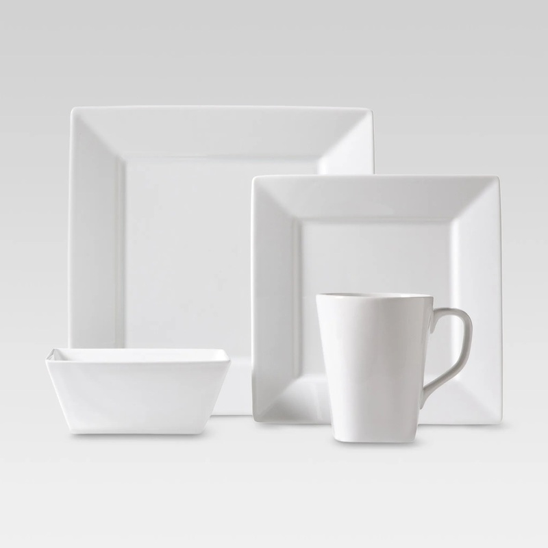 16pc Porcelain Square Dinnerware Set – White