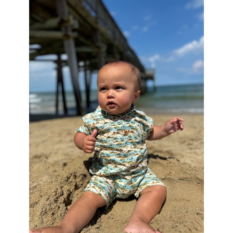 Me & Henry Molokai Printed Romper – Blue Islands