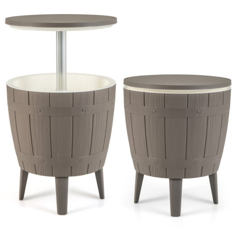 10 Gallon Cooler Bar Table Outdoor Coffee Table Ice Bucket With Telescopic Tabletop for Beer and Wine-Brown