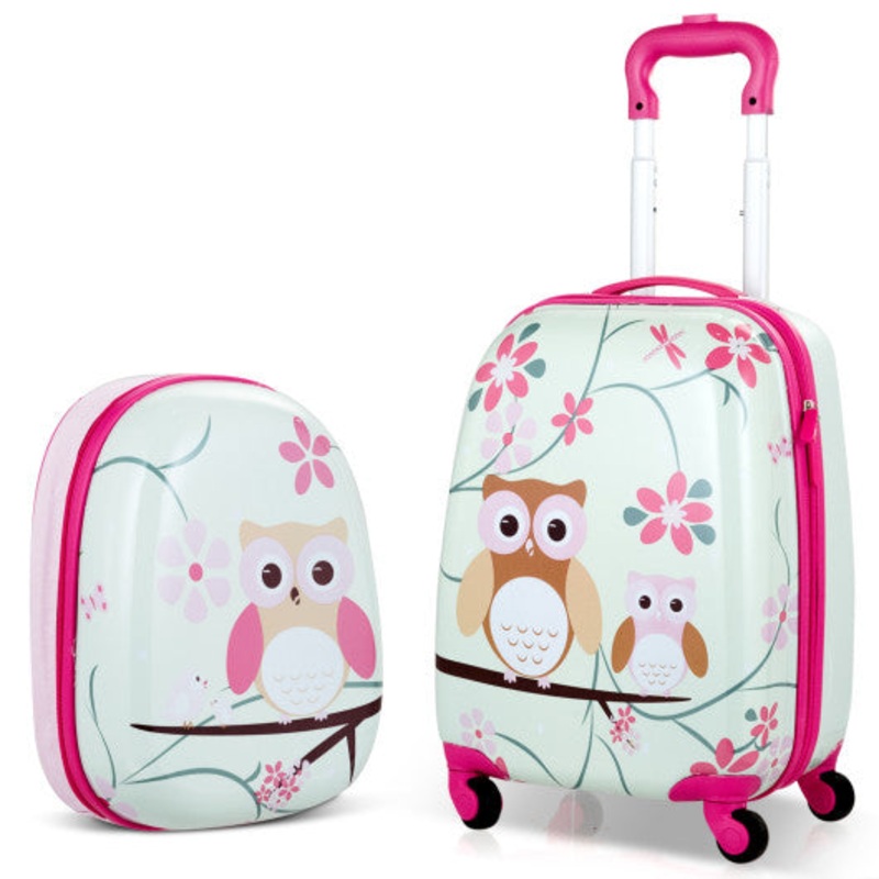 2 Pieces 12 Inch 16 Inch Green ABS Kids Suitcase Luggage Set – Owl
