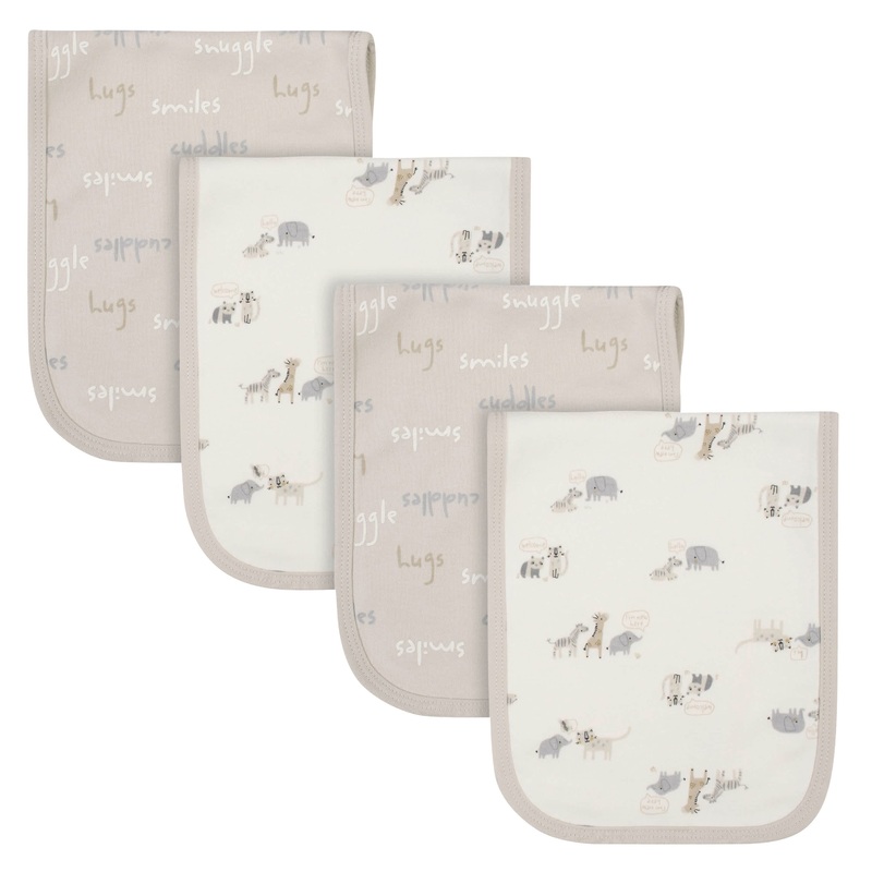4-Pack Baby Neutral Safari Terry Burp Cloths