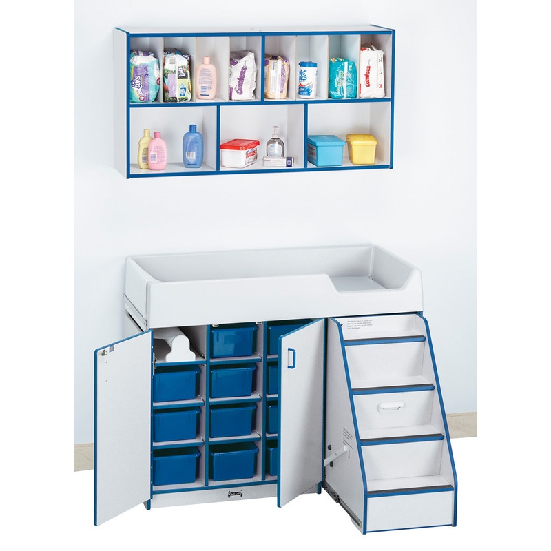 Rainbow Accents Diaper Changer with Stairs – Right – Navy