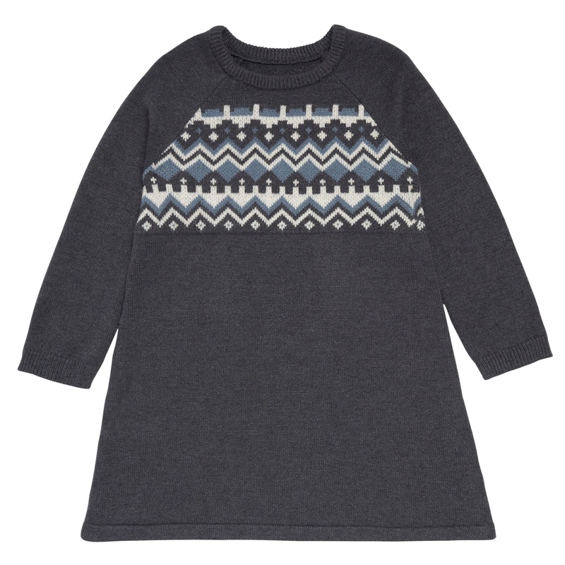 Toddler Girls Dark Grey Heather Fair Isle Viscose Sweater Dress