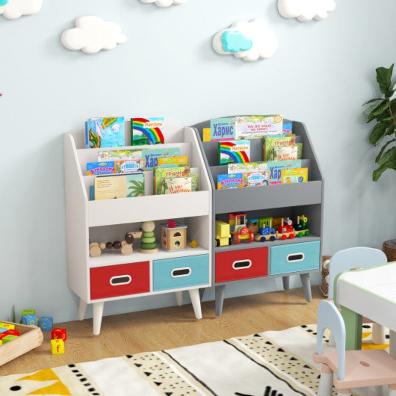 Kids Bookshelf With Open Compartment for Toddlers 3+ Years Old-White