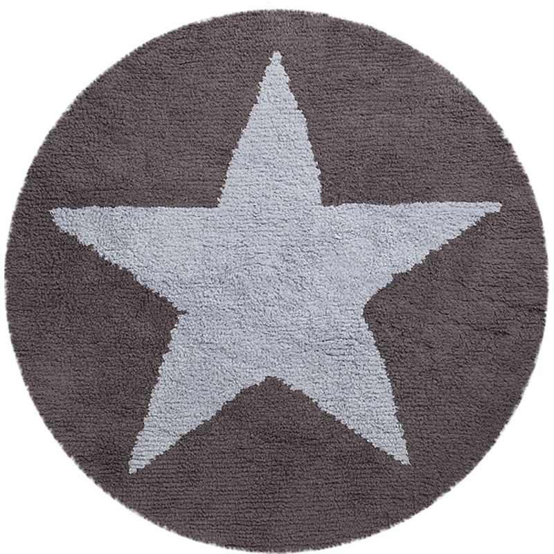 Lorena Canals Reversible Round Rug – Star – Blue/Dark Grey (4′ 8″)