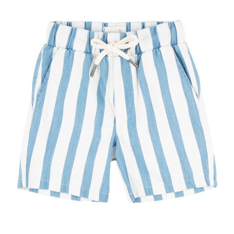Miki Miette – Drawstring Shorts – Blue + White Stripe
