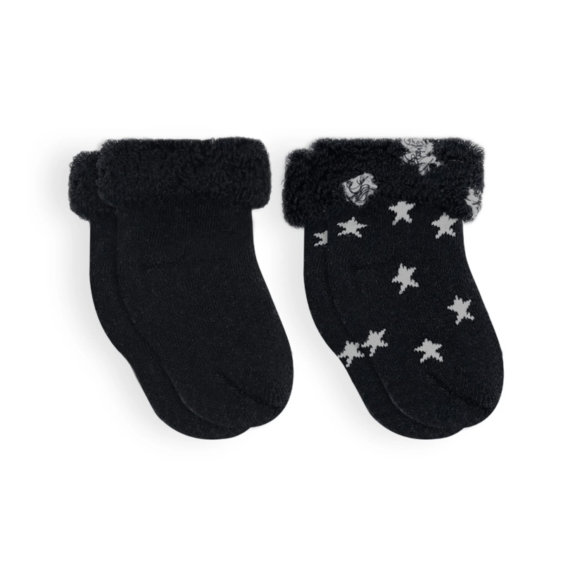 Terry Socks – 2 Pack – Black Solid + Stars