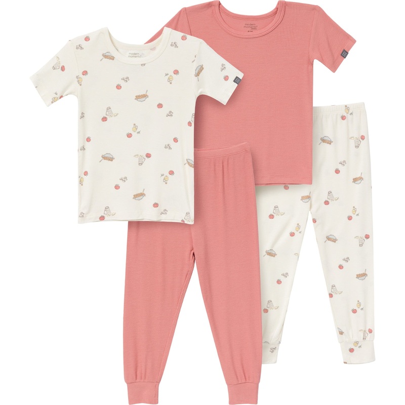 4-Piece Infant & Toddler Neutral Pasta Dinner Viscose Snug Fitting Pajamas