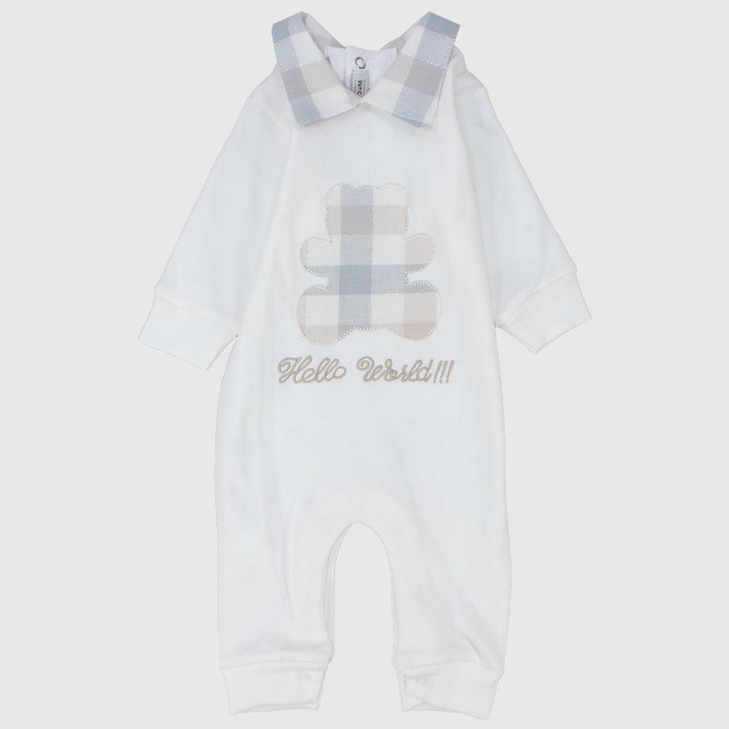 Checkered Bear Long-Sleeved Baby Footless Onesie