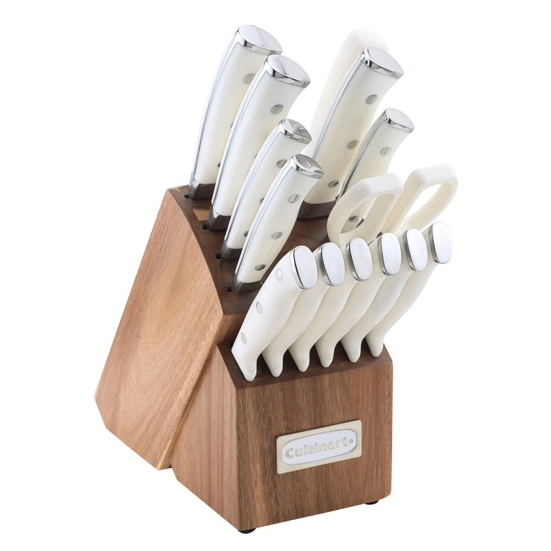 Classic 15pc White Triple Rivet Knife Block Set
