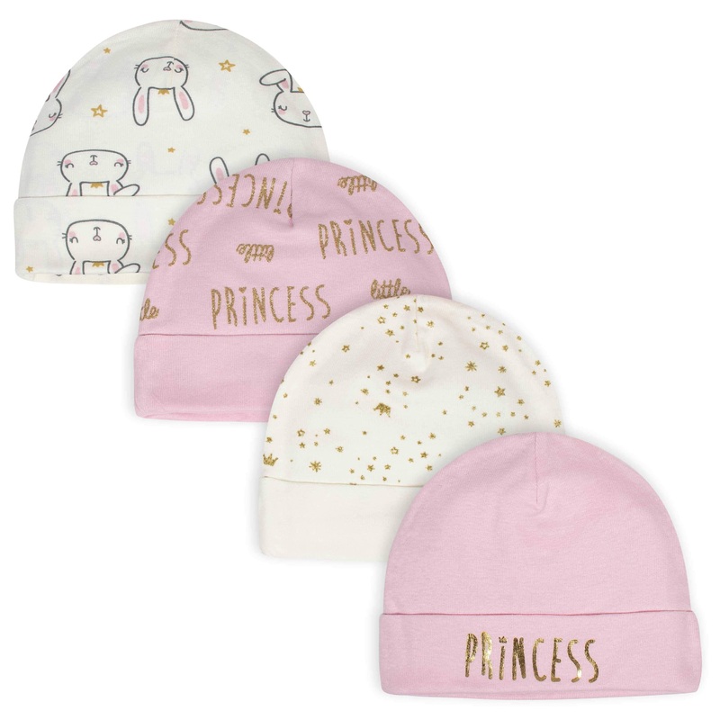 Gerber 4-Pack Baby Girls Princess Caps