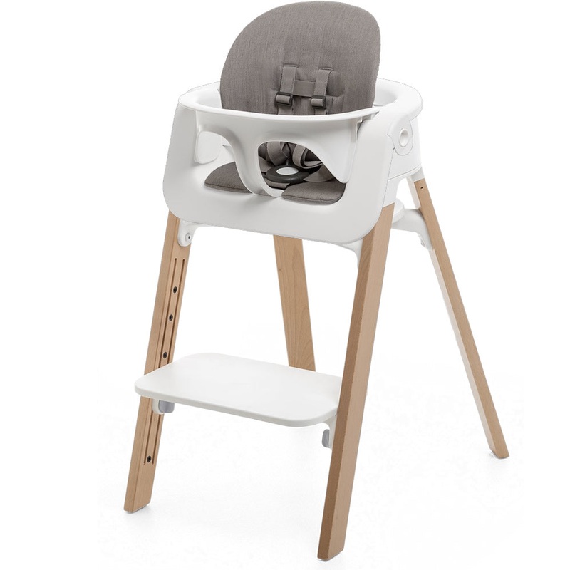 Stokke Steps Chair + Cushion (No Tray) – White/Natural/Greige