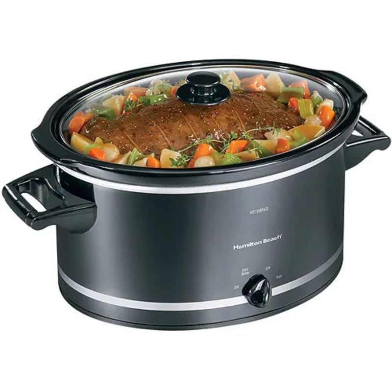 8 Qt. Black Slow Cooker with Temperature Settings and Glass Lid