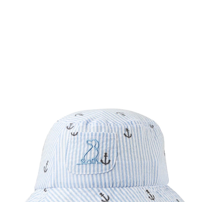 Seersucker Woven Bucket Hat Fisherman Anchor
