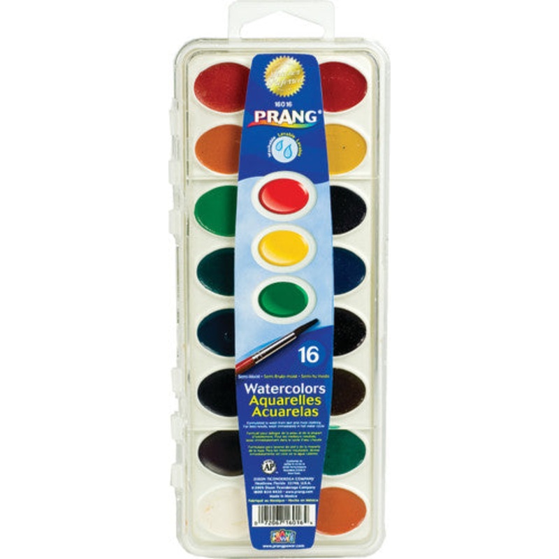 Prang Washable Watercolors, 16-color set with brush