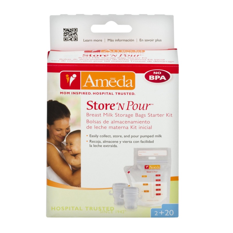 Ameda Store ‘N Pour Breast Milk Storage Bags 20 Count + 2 Adapters