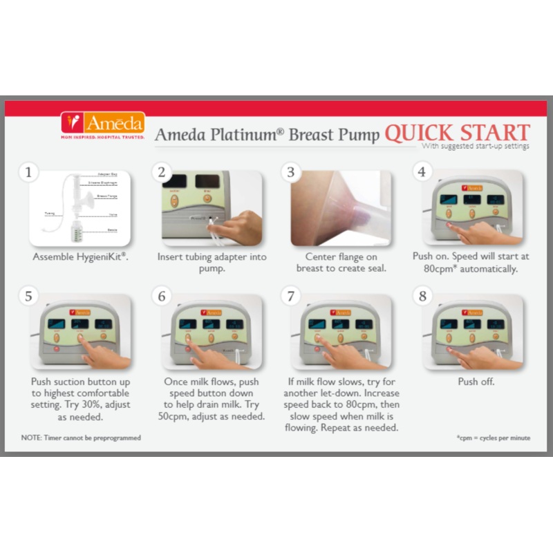 Ameda Platinum Quick Start & Troubleshooting Breast Pump Guide
