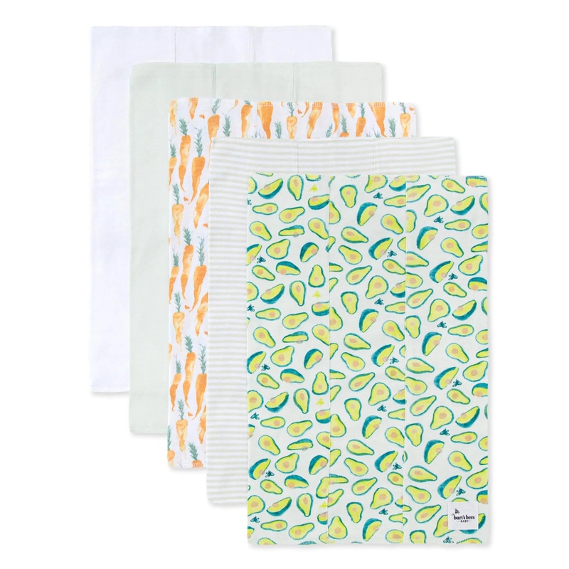 Burt’s Bees Baby Burp Cloths 5 Pack Carrots & Avocados