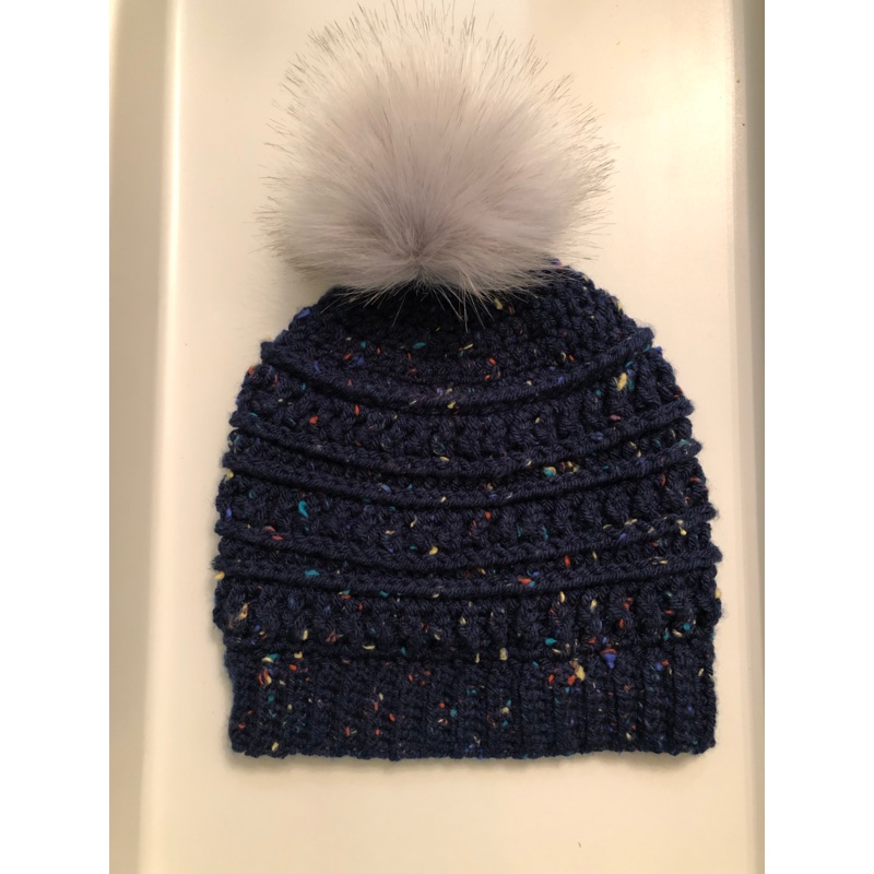 The Owl’s Nest Adult Knit Hat with Pom Pom Blue