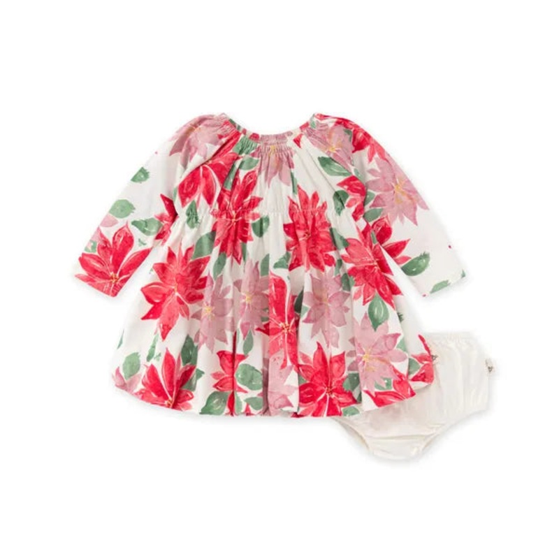 Burt’s Bees Baby Blooming Poinsettia Organic Bubble Dress & Diaper Cover Set Newborn