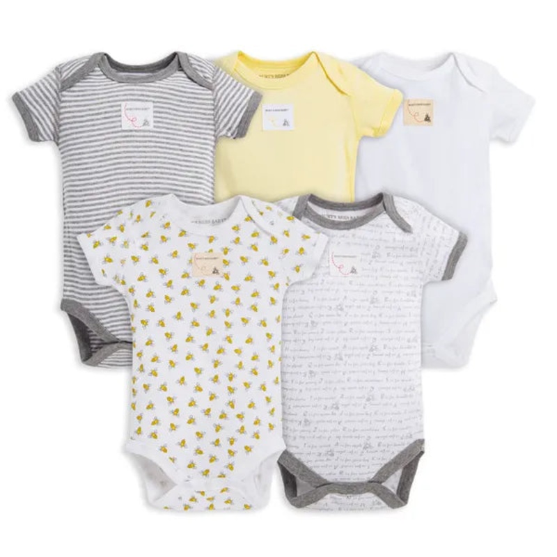 Burt’s Bees Baby Organic Short Sleeve Bodysuits 5 Pack 0-3 Months Heather Grey
