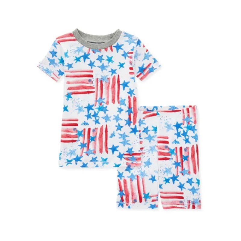 Burt’s Bees Baby Red White & Blue Organic Cotton Tee & Short PJ Set 6Y