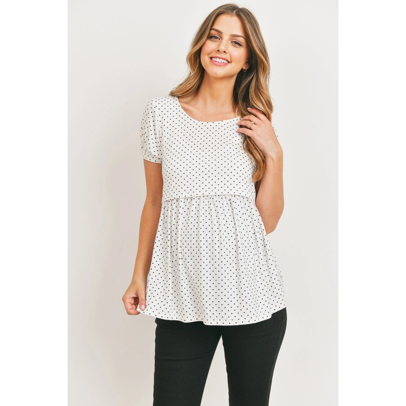 Hello Miz Lift Top with Back Button Maternity/Nursing Top Ivory/Black Dot Small