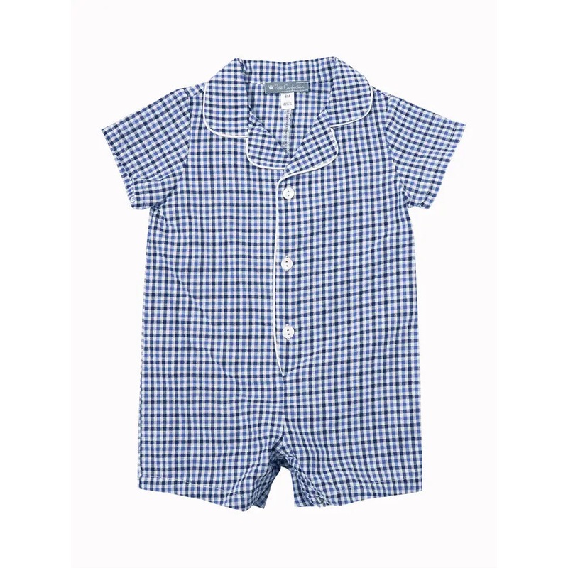 Petit Confection Blue Plaid Romper 3 Months