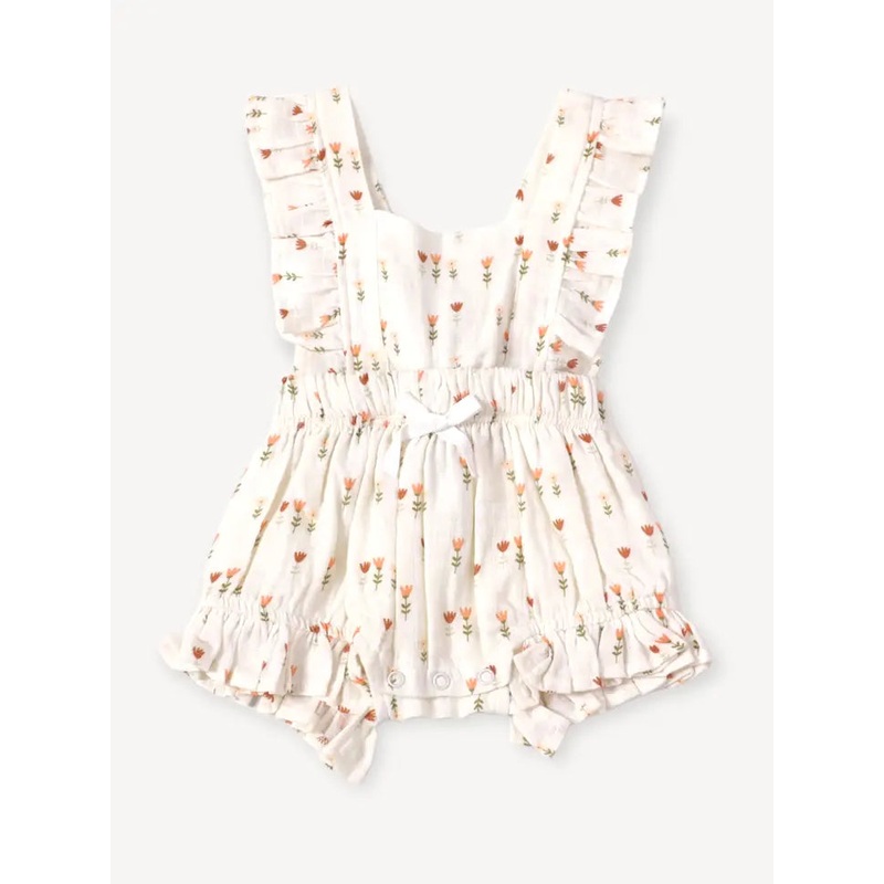 Viverano Organics Muslin Wildflowers Ruffle Tie Back Baby Romper 6-12 Months