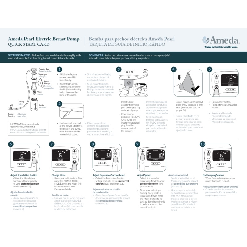 Ameda Pearl Quick Start & Troubleshooting Breast Pump Guide