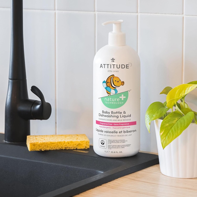 ATTITUDE Baby Bottle & Dishwashing Liquid Soap Unscented 33.8oz