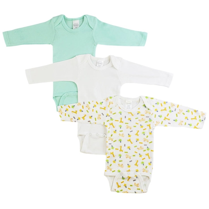 Bambini Longsleeve Onezie 3 Pack Yellow Giraffe Small