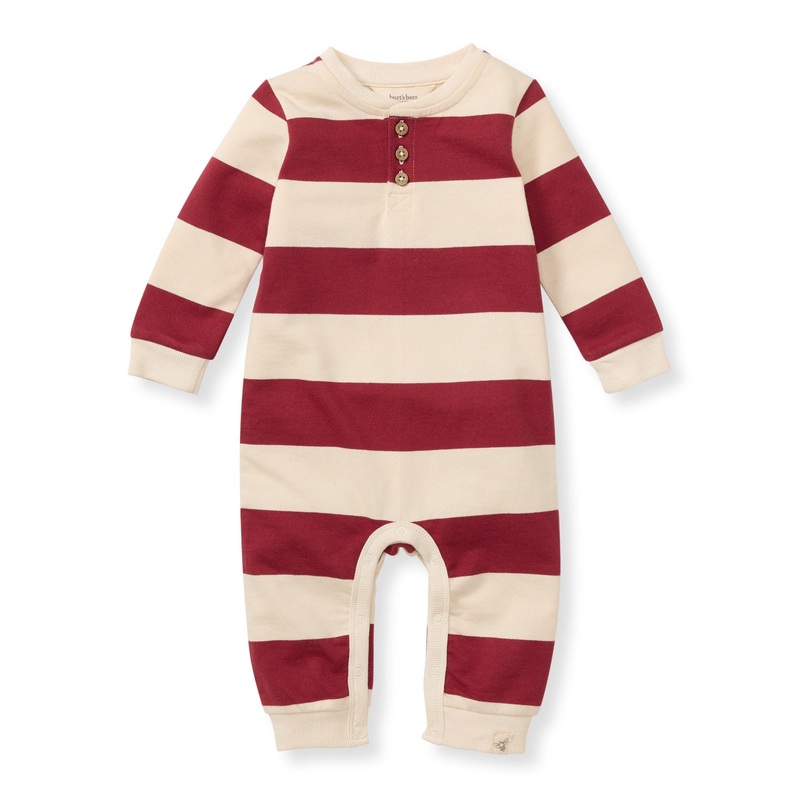 Burt’s Bees Baby Holiday Striped Henley Jumpsuit 0-3 Months