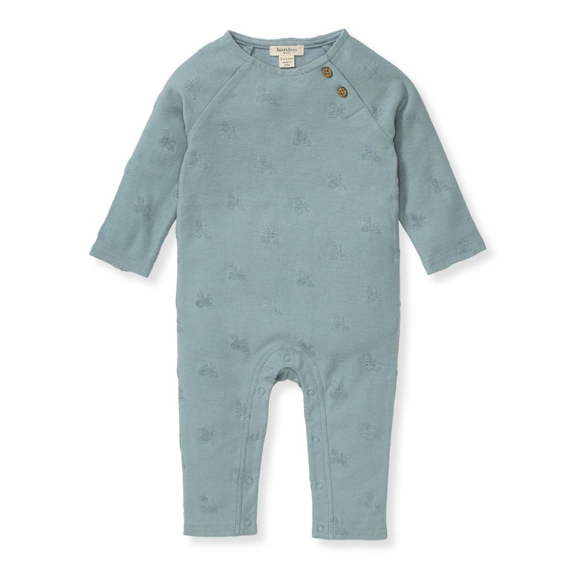 Burt’s Bees Baby Raised Terry Bee Jumpsuit 0-3 Months Muted Blue