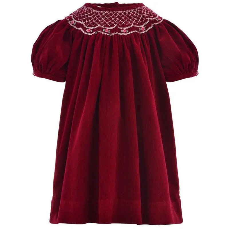 Julius Berger & Carriage Boutique Maroon Corduroy Bishop Short Sleeve Dress Maroon 3 Months