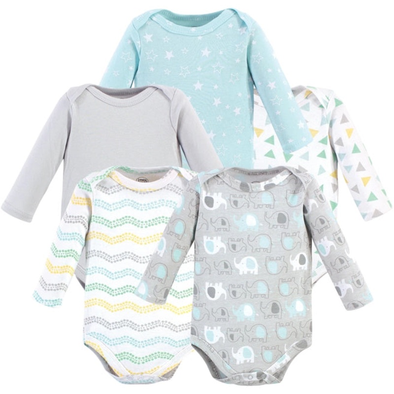 Luvable Friends Cotton Long Sleeve Bodysuits Unisex Basic Elephant 3-6 Months
