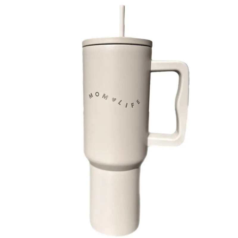 Sunflower Motherhood Mom Life 40 oz Tumbler with Handle and Straw