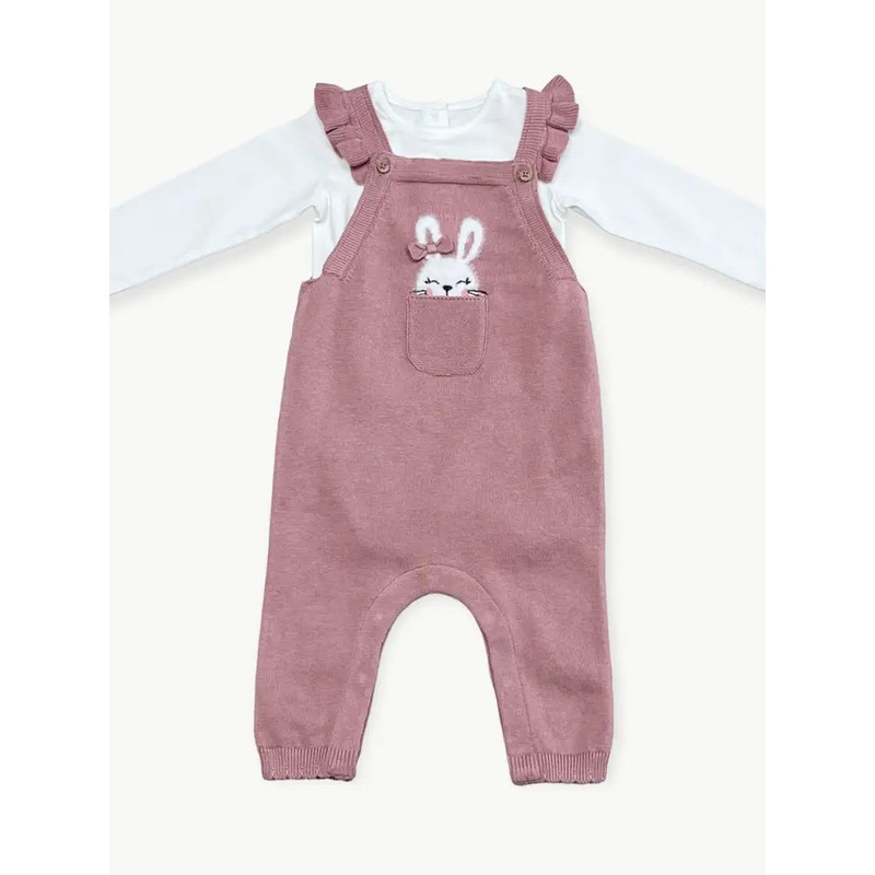 Viverano Organics Bunny Peekaboo Ruffle Knit Overall Set 0-3 Months