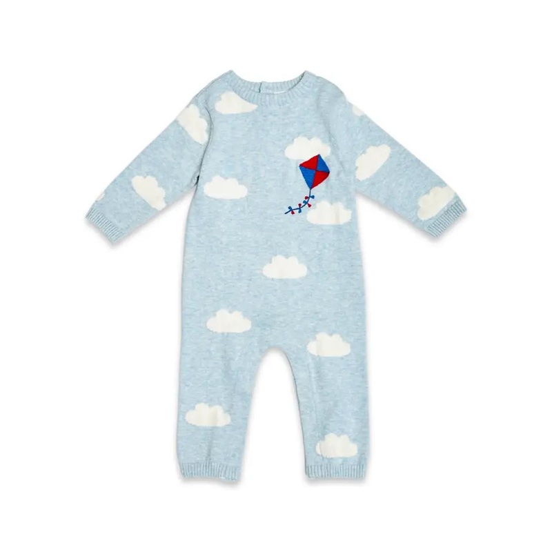 Viverano Organics Clouds & Kite Jacquard Knit Baby Jumpsuit 0-3 Months