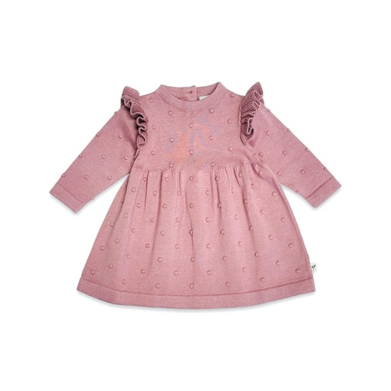 Viverano Organics Cotton Ruffle & Bobble Sweater Knit Dress 0-3 Months